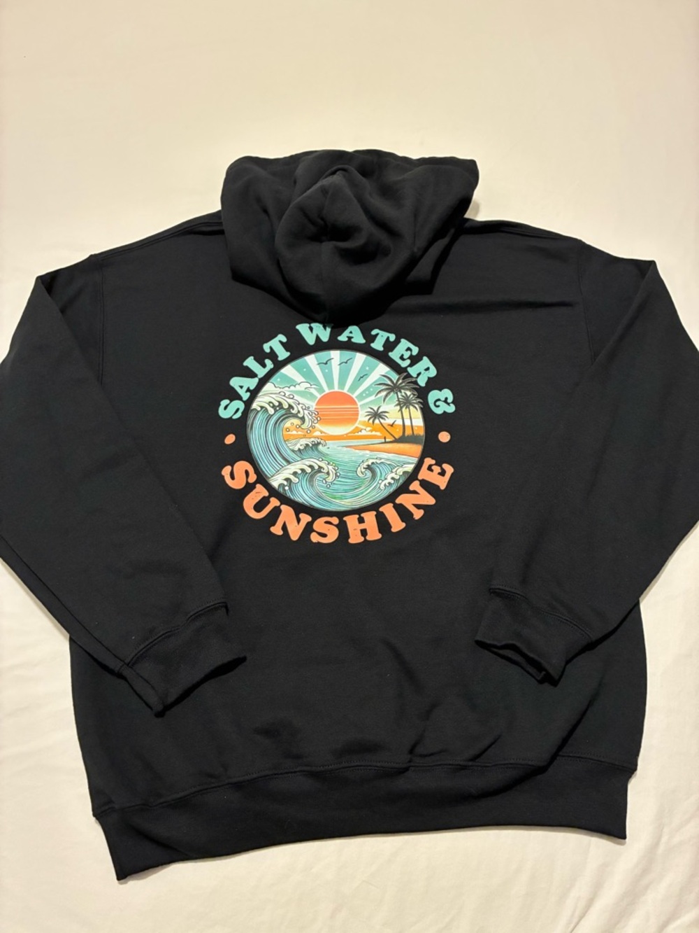 Black Hoodie with Teal & Orange Surf Graphic